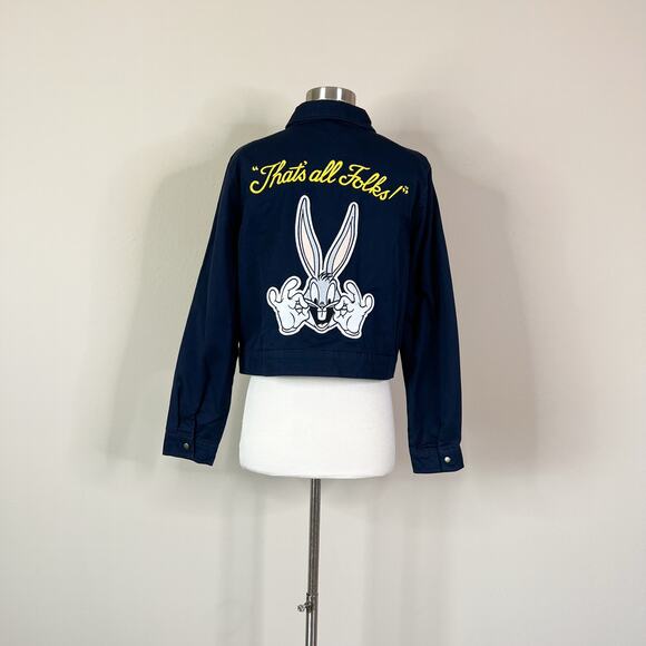 Vintage | 90s Looney Tunes Bugs Bunny Navy Blue That's All Folks Zip Jacket M - Picture 6 of 11